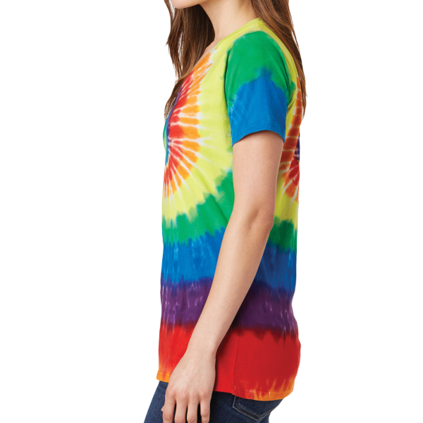 Port & Co Women's Tie Dye V Neck Tee, Rainbow, Left side view