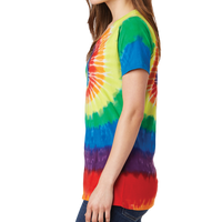 Port & Co Women's Tie Dye V Neck Tee, Rainbow, Left side view