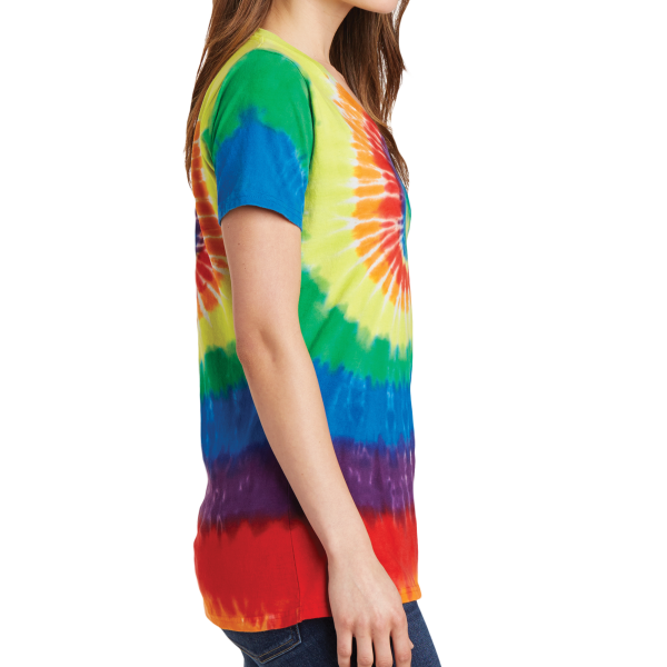 Port & Co Women's Tie Dye V Neck Tee, Rainbow, Right side view