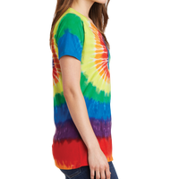 Port & Co Women's Tie Dye V Neck Tee, Rainbow, Right side view
