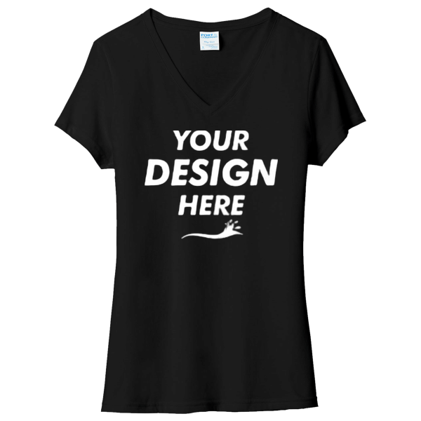 Port & Co Women's Tri Blend V Neck Tee, Black, Front view, Mockup