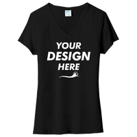 Port & Co Women's Tri Blend V Neck Tee, Black, Front view, Mockup