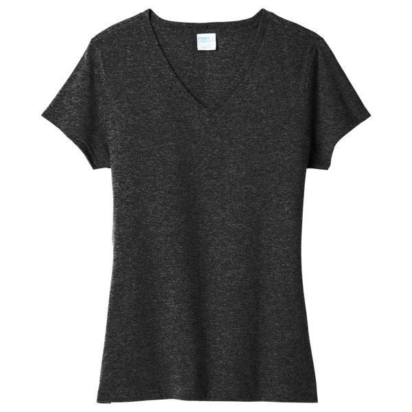 Port & Co Women's Tri Blend V Neck Tee, Black Heather, Front view