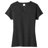 Port & Co Women's Tri Blend V Neck Tee, Black Heather, Front view
