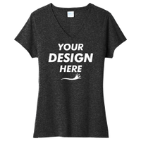 Port & Co Women's Tri Blend V Neck Tee, Black Heather, Front view, Mockup