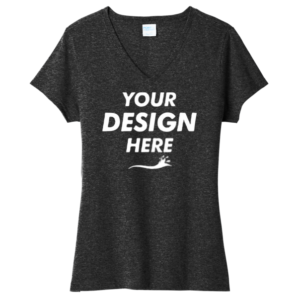Port & Co Women's Tri Blend V Neck Tee, Black Heather, Front view, Mockup