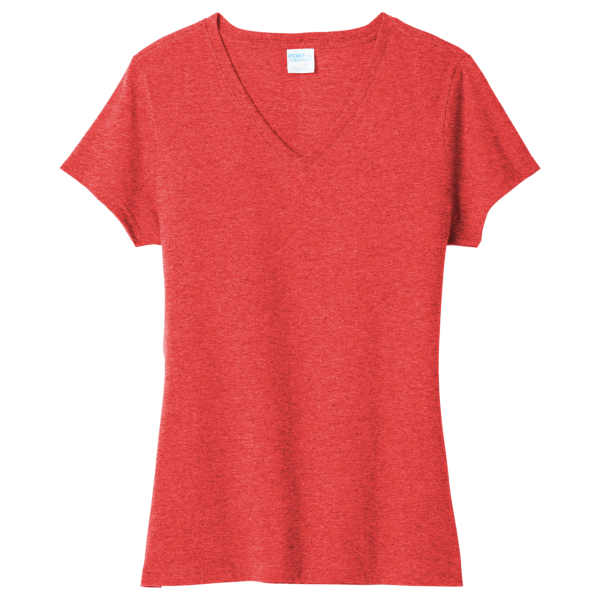 Port & Co Women's Tri Blend V Neck Tee, Bright Red Heather, Front view