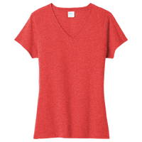 Port & Co Women's Tri Blend V Neck Tee, Bright Red Heather, Front view