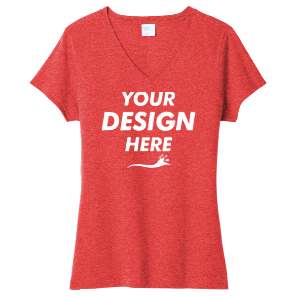 Port & Co Women's Tri Blend V Neck Tee, Bright Red Heather, Front view, Mockup