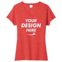 Port & Co Women's Tri Blend V Neck Tee, Bright Red Heather, Front view, Mockup
