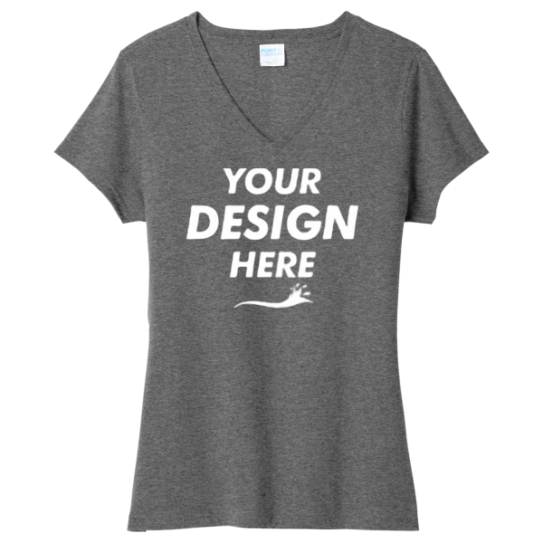Port & Co Women's Tri Blend V Neck Tee, Graphite Heather, Front view, Mockup