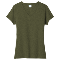 Port & Co Women's Tri Blend V Neck Tee, Military Green Heather, Front view