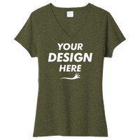 Port & Co Women's Tri Blend V Neck Tee, Military Green Heather, Front view, Mockup