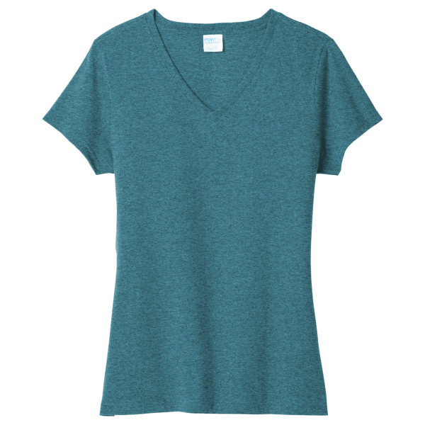 Port & Co Women's Tri Blend V Neck Tee, Vivid Teal Heather, Front view