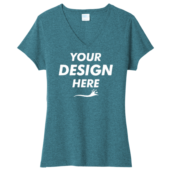 Port & Co Women's Tri Blend V Neck Tee, Vivid Teal Heather, Front view, Mockup
