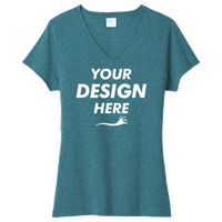 Port & Co Women's Tri Blend V Neck Tee, Vivid Teal Heather, Front view, Mockup