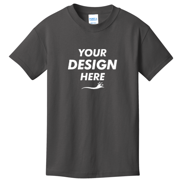 Port & Co Youth Core Cotton Tee, Charcoal, Front view, Mockup