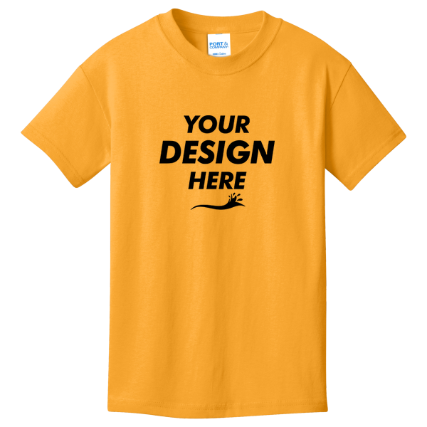 Port & Co Youth Core Cotton Tee, Gold, Front view, Mockup