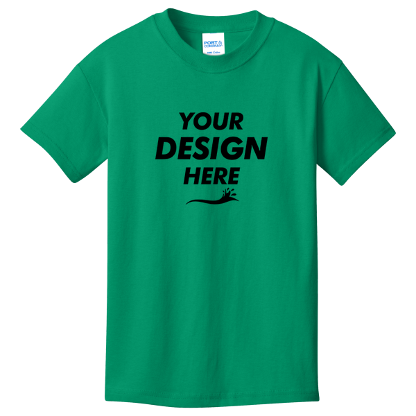Port & Co Youth Core Cotton Tee, Kelly, Front view, Mockup