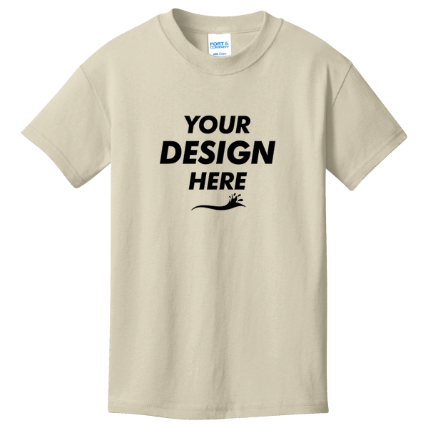 Port & Co Youth Core Cotton Tee, Natural, Front view, Mockup