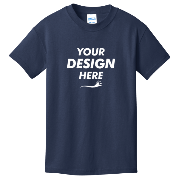 Port & Co Youth Core Cotton Tee, Navy, Front view, Mockup