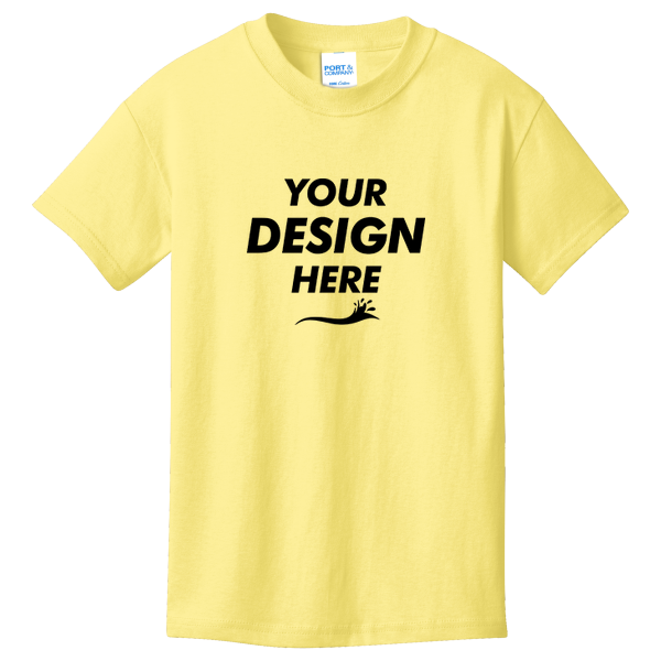 Port & Co Youth Core Cotton Tee, Yellow, Front view, Mockup