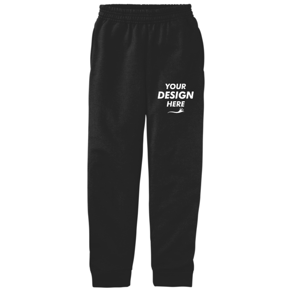 Port & Co Youth Core Fleece Jogger, Jet Black, Front view, Mockup