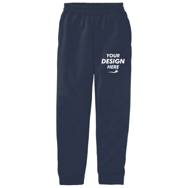 Port & Co Youth Core Fleece Jogger, Navy, Front view, Mockup