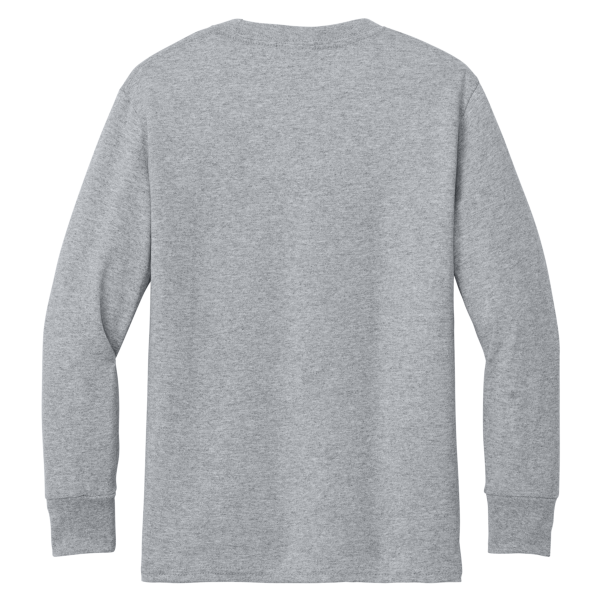 Port & Co Youth Long Sleeve Core Cotton Tee, Athletic Heather, Back view
