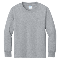 Port & Co Youth Long Sleeve Core Cotton Tee, Athletic Heather, Front view