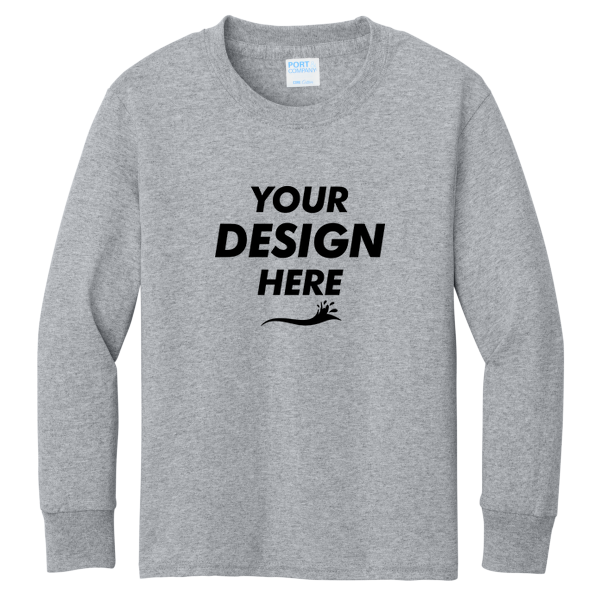 Port & Co Youth Long Sleeve Core Cotton Tee, Athletic Heather, Front view, Mockup