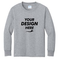 Port & Co Youth Long Sleeve Core Cotton Tee, Athletic Heather, Front view, Mockup