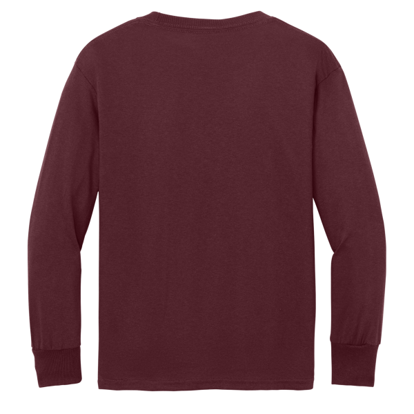 Port & Co Youth Long Sleeve Core Cotton Tee, Athletic Maroon, Back view