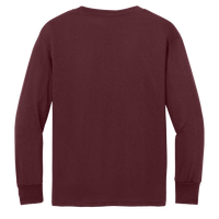 Port & Co Youth Long Sleeve Core Cotton Tee, Athletic Maroon, Back view