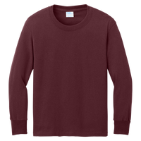 Port & Co Youth Long Sleeve Core Cotton Tee, Athletic Maroon, Front view