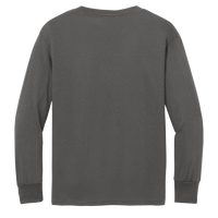 Port & Co Youth Long Sleeve Core Cotton Tee, Charcoal, Back view