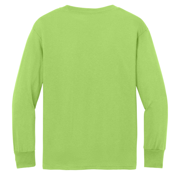 Port & Co Youth Long Sleeve Core Cotton Tee, Lime, Back view