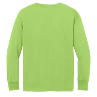 Port & Co Youth Long Sleeve Core Cotton Tee, Lime, Back view
