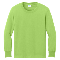 Port & Co Youth Long Sleeve Core Cotton Tee, Lime, Front view
