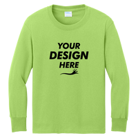 Port & Co Youth Long Sleeve Core Cotton Tee, Lime, Front view, Mockup