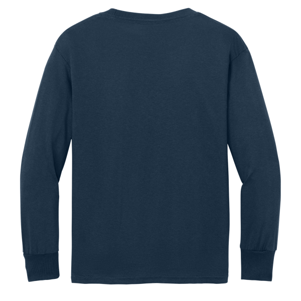 Port & Co Youth Long Sleeve Core Cotton Tee, Navy, Back view
