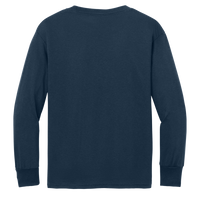 Port & Co Youth Long Sleeve Core Cotton Tee, Navy, Back view