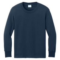 Port & Co Youth Long Sleeve Core Cotton Tee, Navy, Front view