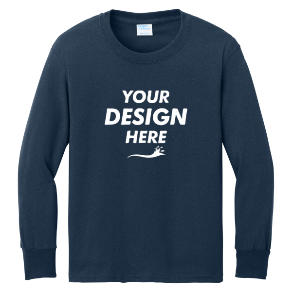 Port & Co Youth Long Sleeve Core Cotton Tee, Navy, Front view, Mockup