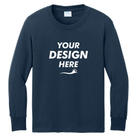 Port & Co Youth Long Sleeve Core Cotton Tee, Navy, Front view, Mockup