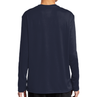 Port & Co Youth Long Sleeve Performance Tee, Deep Navy, Back view