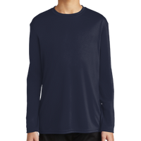Port & Co Youth Long Sleeve Performance Tee, Deep Navy, Front view