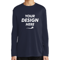 Port & Co Youth Long Sleeve Performance Tee, Deep Navy, Front view, Mockup