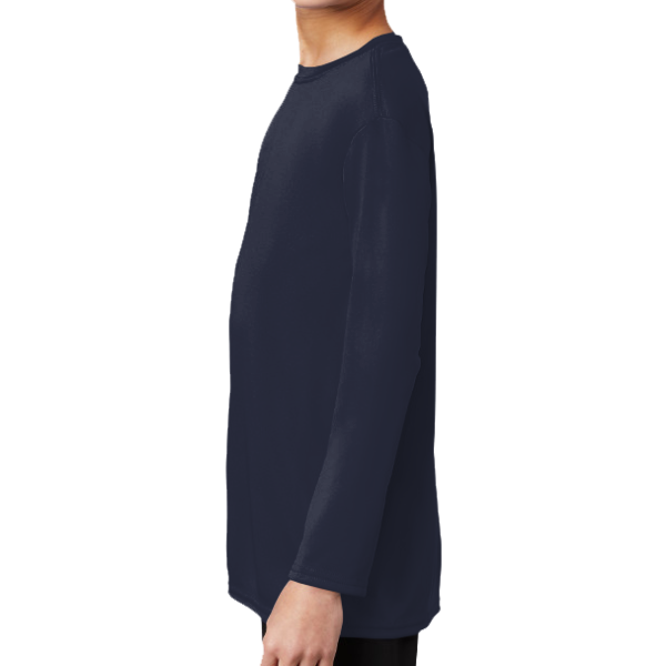 Port & Co Youth Long Sleeve Performance Tee, Deep Navy, Left Sleeve view