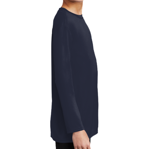 Port & Co Youth Long Sleeve Performance Tee, Deep Navy, Right Sleeve view
